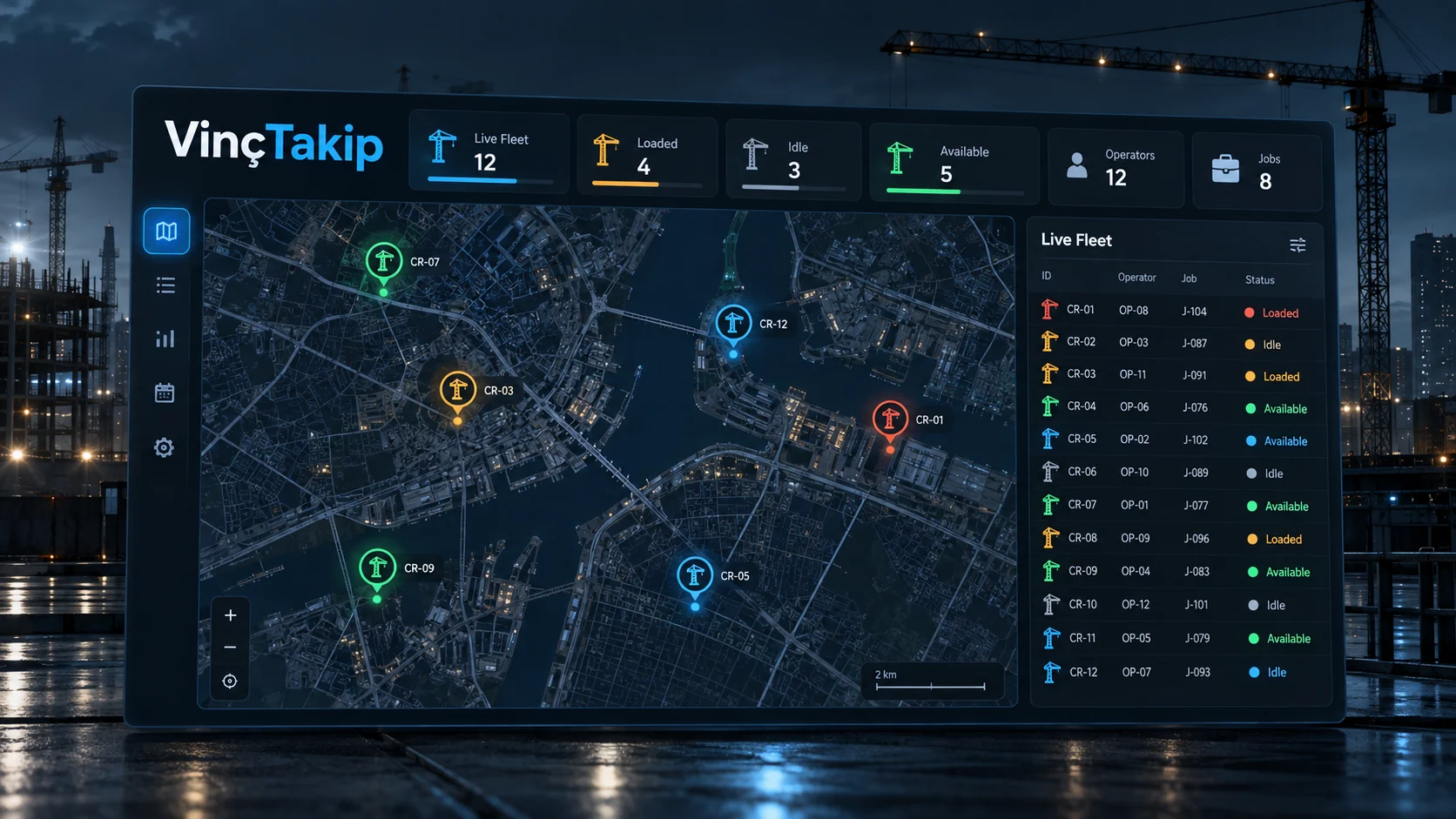 VinçTakip — live crane fleet operations platform